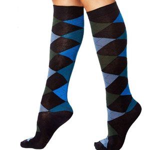 Hue Blue and Green Argyle Knee Socks Women's